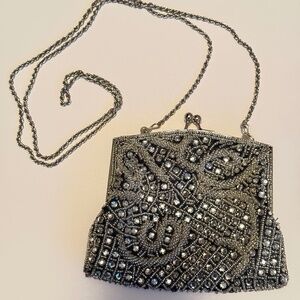Vintage ZOE ADAMS Silver Beaded Evening Bag